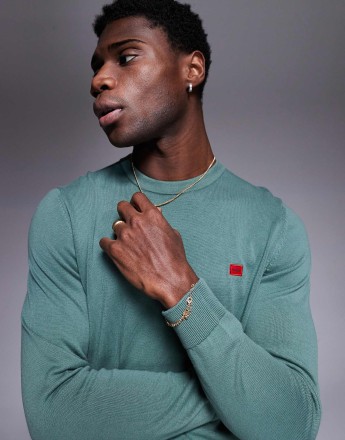 HUGO Red san cassius knitted crew neck jumper in green