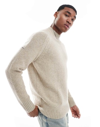 Superdry Chunky raglan jumper in white pepper beige