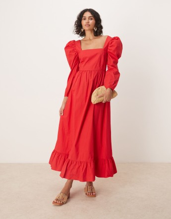 Collective The Label Square neck peplum midi dress in red