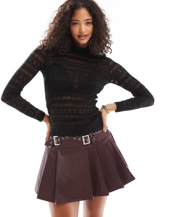 Vero Moda high neck lace detail jersey top in black