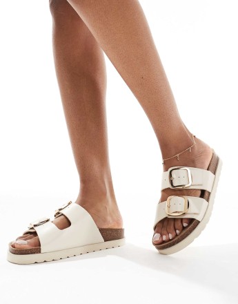 New Look double strap sandal with buckles in off white