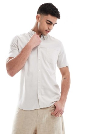 French Connection short sleeve linen shirt in stone