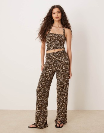 Vila slinky jersey trouser co-ord in leopard print