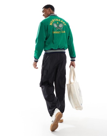 Polo Ralph Lauren tennis club back applique cotton poplin varsity jacket in mid green