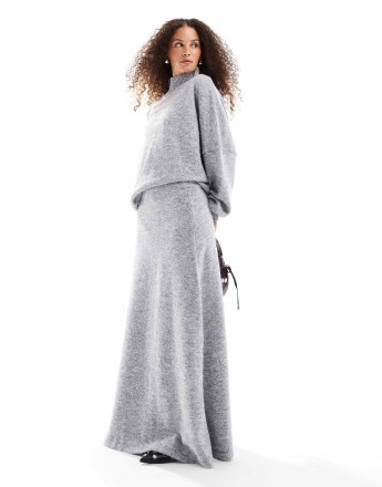 VRG GRL cara knitted maxi skirt in soft grey marl