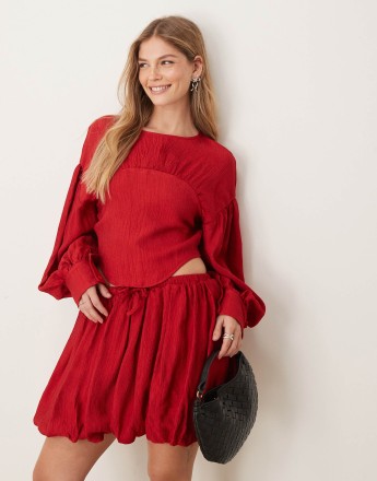 Ghospell ruched top co-ord in red