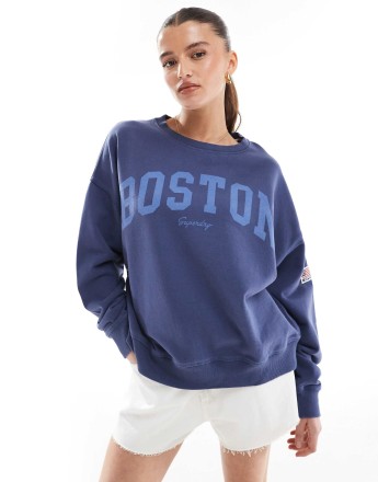 Superdry Athletic essentials relaxed crew sweatshirt in mariner navy