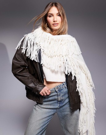 River Island oversized tassel scarf in cream