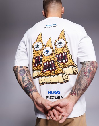 HUGO BLUE Nizzerio pizza print t-shirt in white