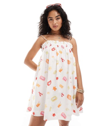Miss Selfridge linen smock mini in fruit print