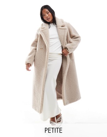 Forever New Petite teddy maxi coat in beige
