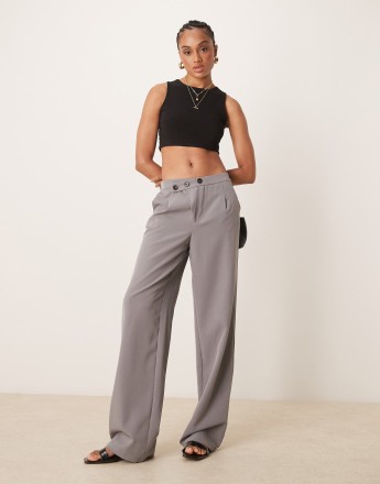 JDY Tall asymmetric button wide leg trousers in grey