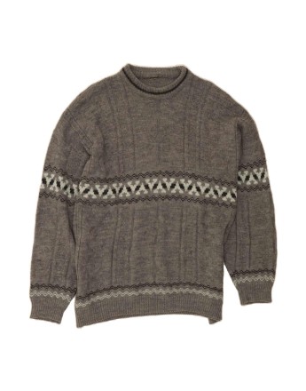 Vintage Crew Neck Jumper Sweater Large In Grey Fair Isle