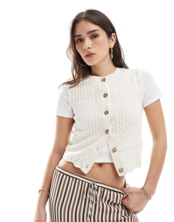 New Look stitch detail button down waistcoat in cream