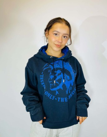 Vintage size xxl diesel oversized hoodie in blue in blue