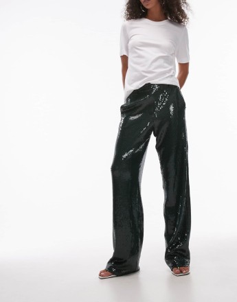 Topshop sequin tailored trouser in green