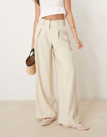 AWARE high waisted pleat front trousers in stone