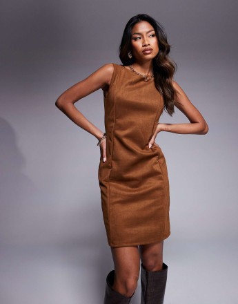 River island suedette mini dress in brown