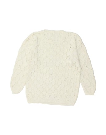 Vintage Crew Neck Jumper Sweater UK 16 Large In White Argyle/diamond