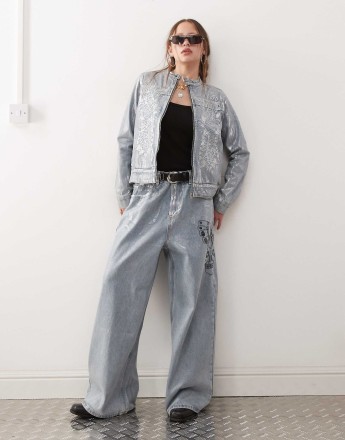 Ed Hardy skull meteallic denim jeans in bleach co-ord