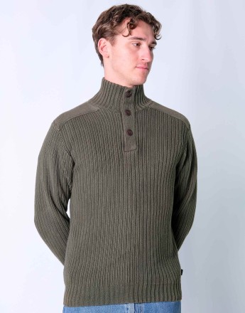 Vintage Timberland S Knit Sweatshirt Khaki Green Quarter Button Up
