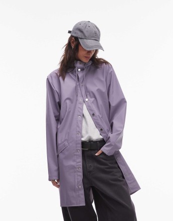 Rains 12020 waterproof long jacket in dusty purple exclusive to asos