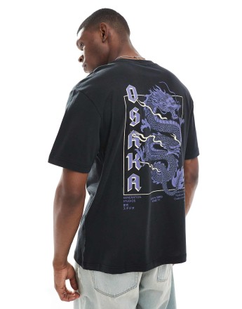 ONLY & SONS relaxed fit t-shirt with dragon print in black