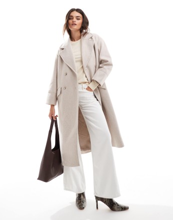 Stradivarius oversized soft touch coat in ecru