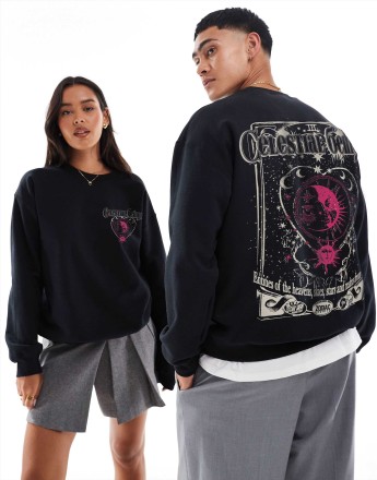PRNT Celestial beings front and back print classic sweatshirt in black