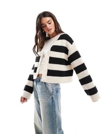 Pieces cardigan in wide mono stripe