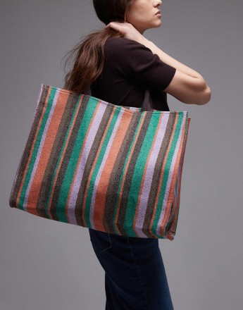 Topshop Toby canvas bag in multi coloured stripe