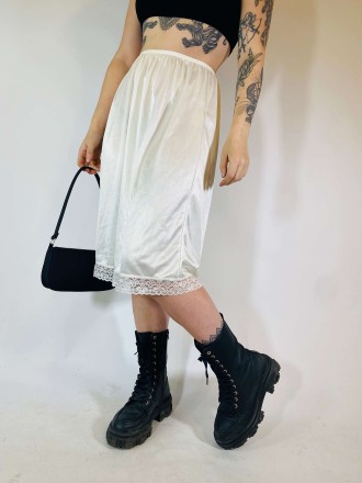 Vintage Size S satin midi slip skirt in white
