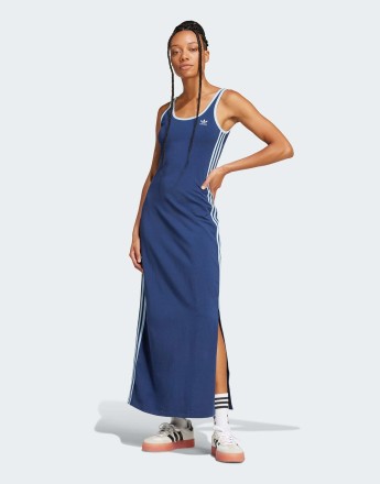 adidas Originals Adicolor 3-stripes tank maxi dress in night indigo / white