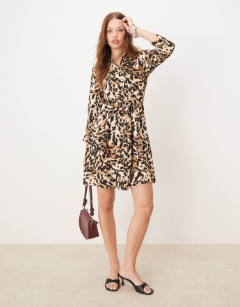 YAS mini shirt dress in leopard print - BLACK