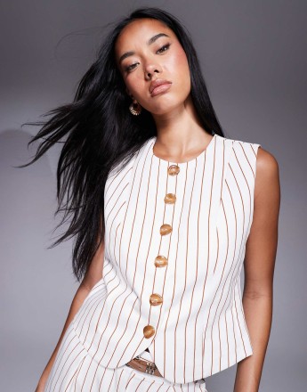 River Island high neck waistcoat co-ord in white stripe