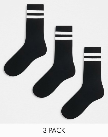 New Look 3 pack stripe sport socks in black