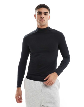 4505 training long sleeve muscle fit base layer with mock neck with thermal performance fabric in black