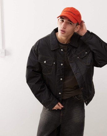 COLLUSION contrast stitch bomber jacket in black