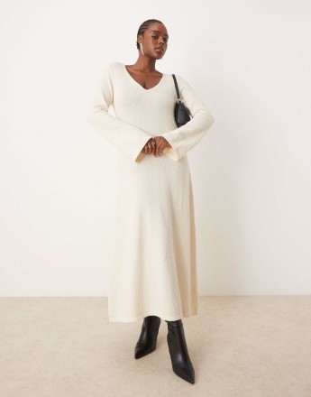 Pretty Lavish Curve boucle knit midaxi dress in cream