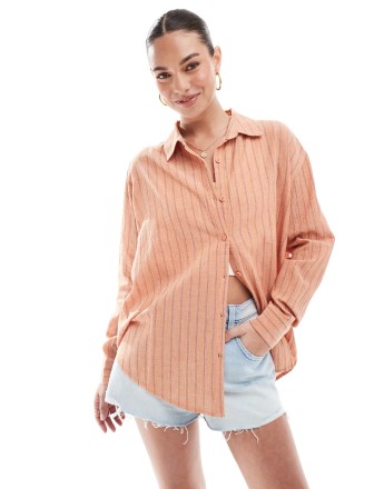 Cotton On Haven long sleeve shirt in multi texture stripe