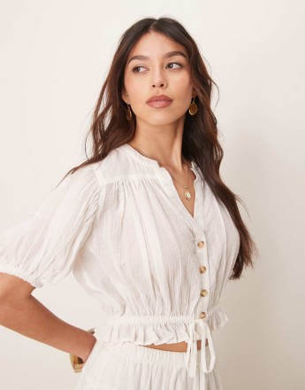Free People little cloud cropped blouse in clean ivory