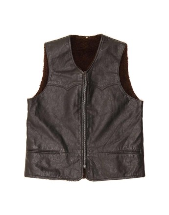 Vintage Leather Waistcoat It 46 Small In Black