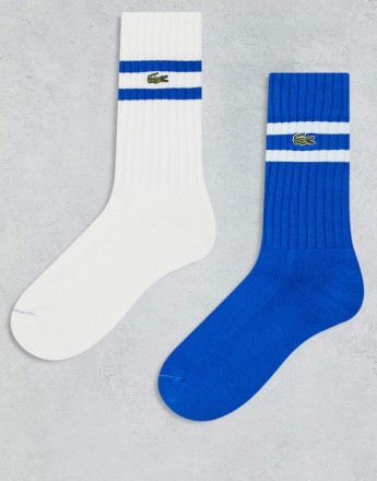 Lacoste 2 pack tipped ankle socks in white/blue
