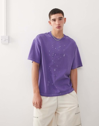 Weekday Great boxy fit t-shirt with spray print in purple