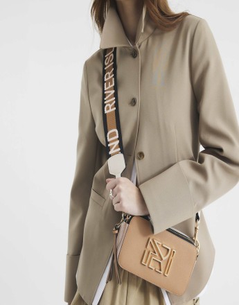 River Island Camera cross body bag in beige - dark
