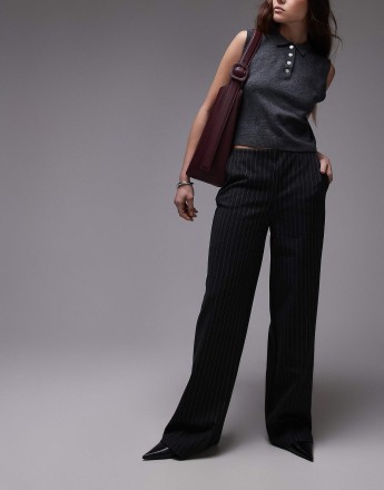 Mango pinstripe straight leg trouser in grey