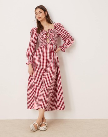 Glamorous Bow front maxi dress in cherry red gingham