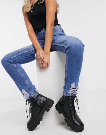 Topshop Original high rise Mom jeans in blue mid wash