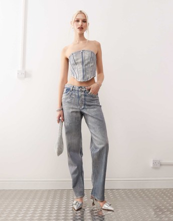 Monki co-ord Aimo straight leg jeans in holographic wash