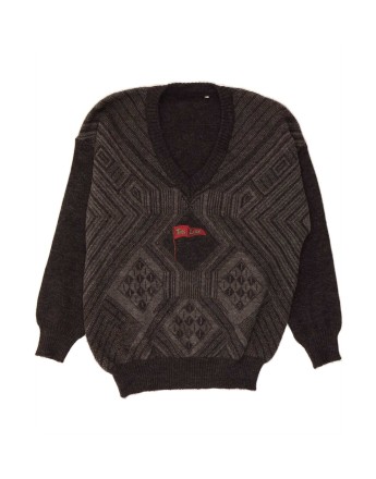 Vintage V-neck Jumper Sweater It 54 XL In Grey Argyle/diamond Wool